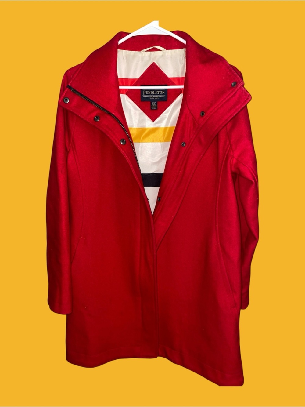 Pendleton Sz S Wool blend Red Trench Coat Hudson Bay Lined Women’s
